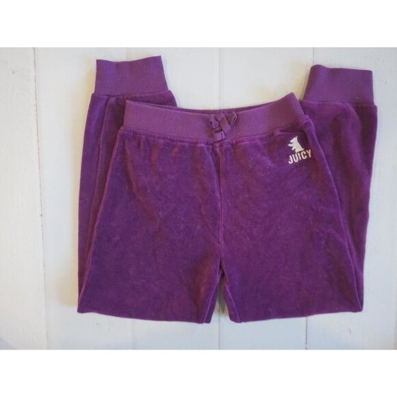 Juicy Couture Girls Purple Logo Track Pants Velour Jogger Pants - Size 6 - Picture 1 of 5